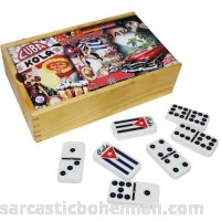 Dominoes Double Nine. Spinner tiles with engraved Cuban Flag. retro decorated wood box B00IBLFB0Y
